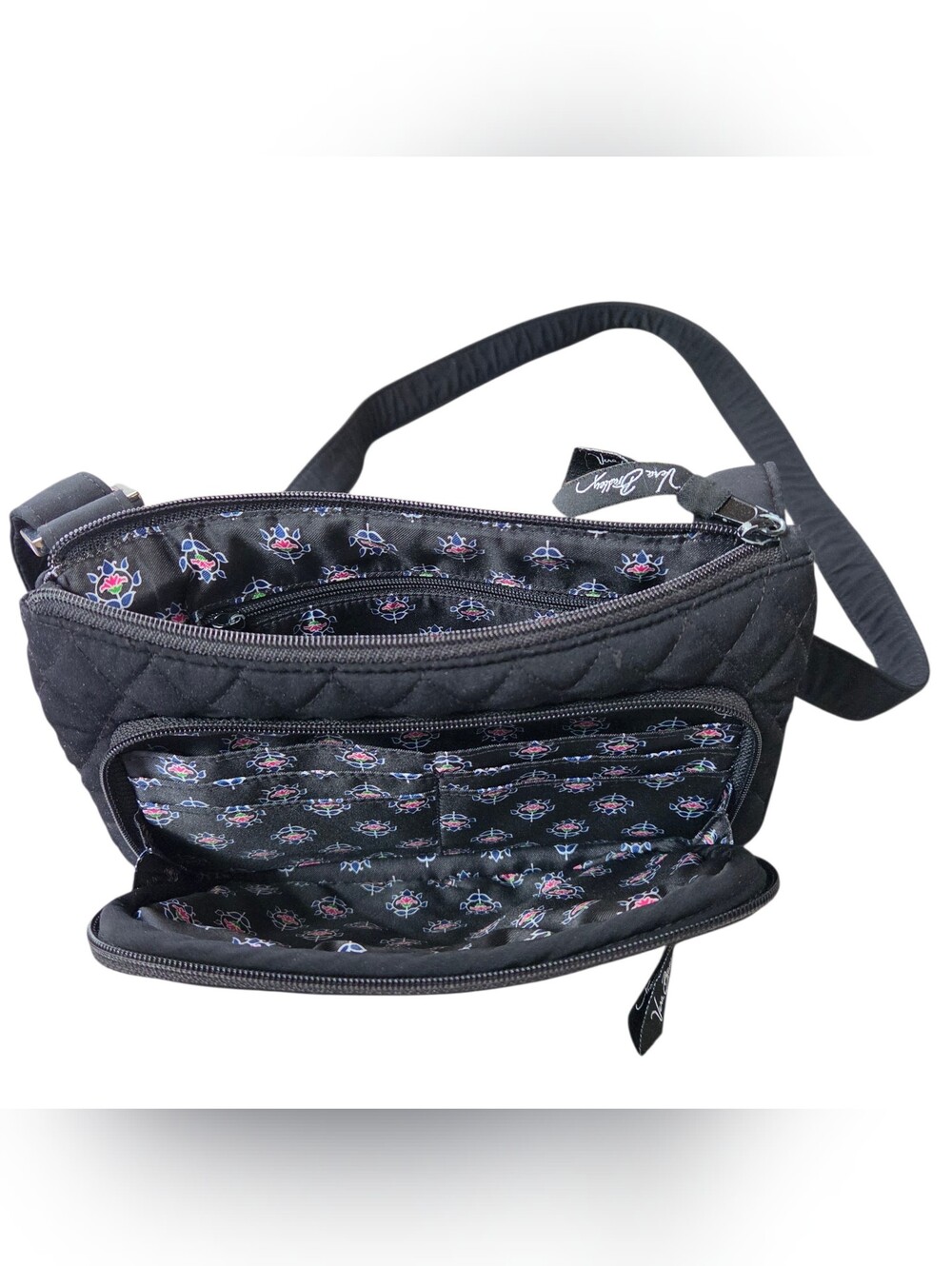 Vera Bradley Little Hipster Black Quilted Cotton Crossbody Bag Purse - Picture 6 of 8
